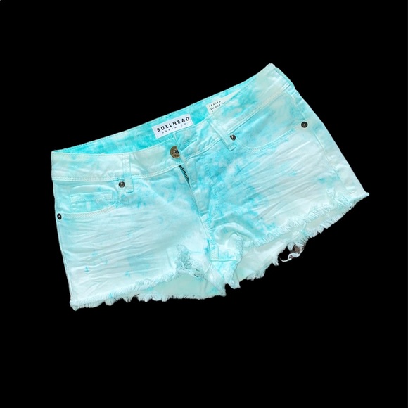 PacSun Bullhead 7” Low Rise Frayed Shorts Tie Dye Mint | Size 5 | - Picture 2 of 14